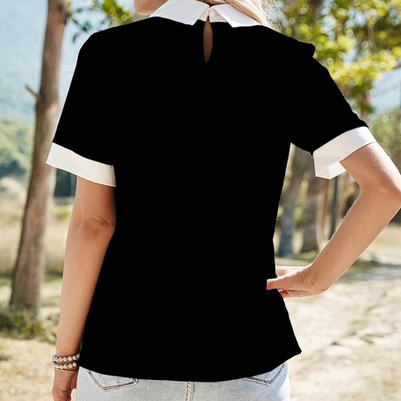 039 Classic Black Collar Top Work Office Minimalist - Picture 4 of 7